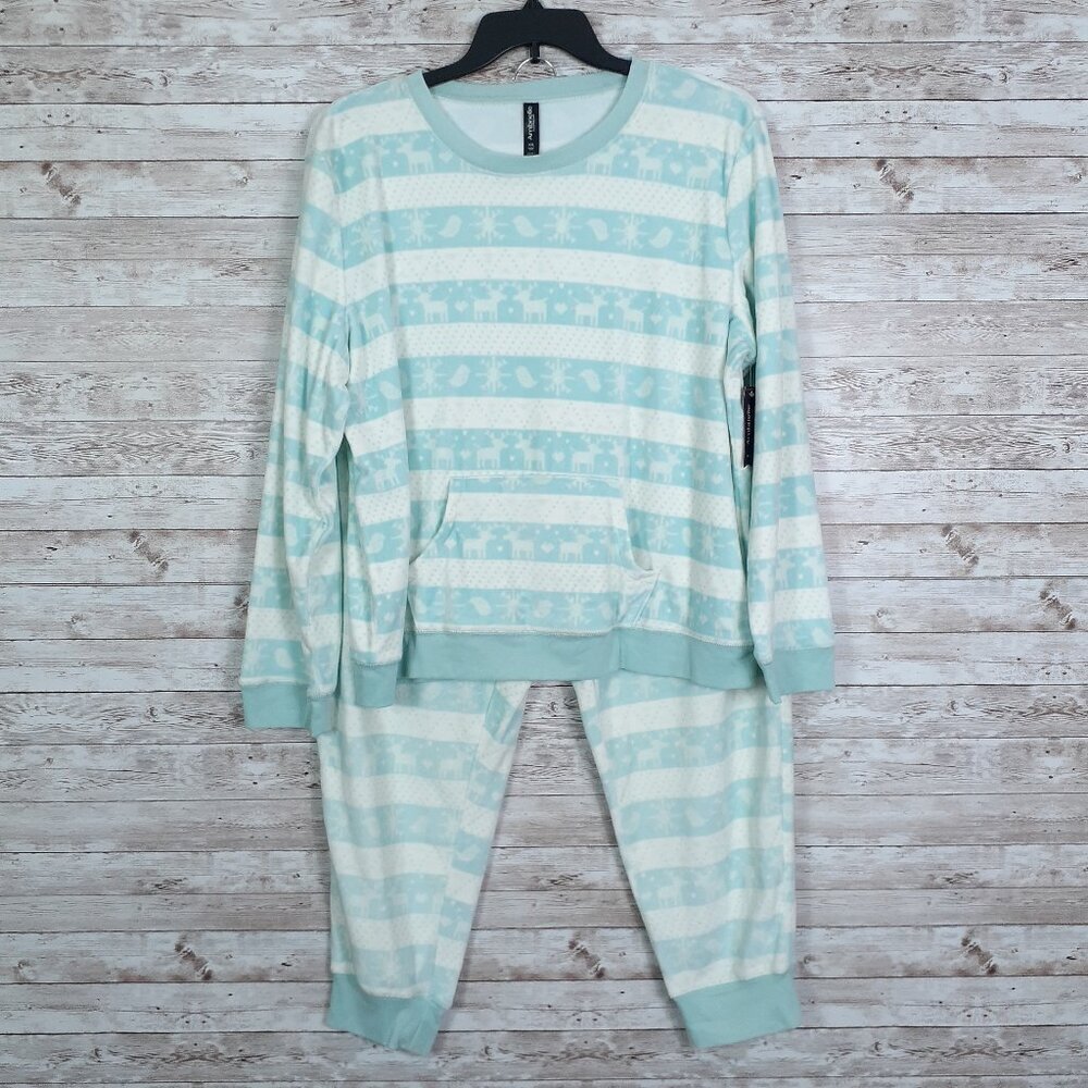 Ambrielle Womens Velvet Pajama Set XXL Fair Isle Long Sleeve Top Pants 679A